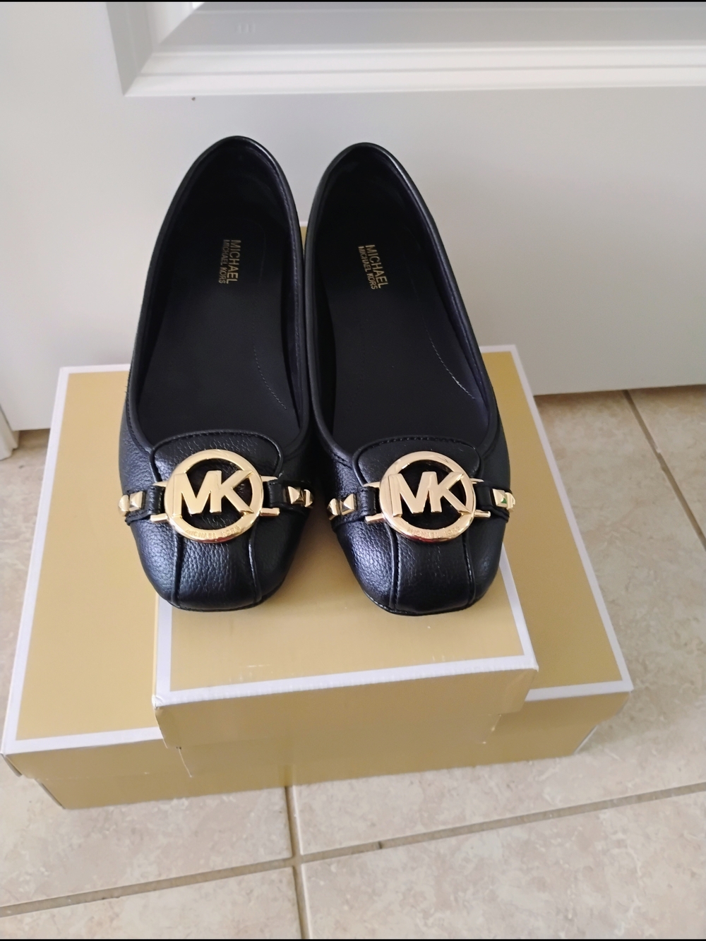 Michael Kors Black Leather MK Logo Ballet Flats